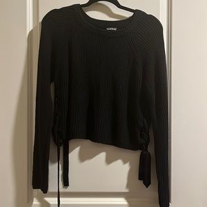 Black cropped knit sweater, ties on side
